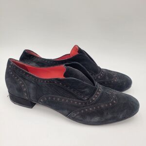 Pas De Rouge Black Suede Oxford Loafers size 39.5 US 9-9.5